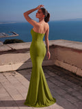 Elegant Solid Strapless Mermaid Hem Evening Dress