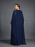 Plus Womens' Embellished Round -Neck Formal Dress with Sheer Chiffon Cape Sleeves