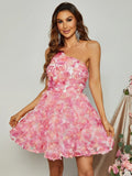 Elegant One Shoulder Sleeveless 3D Flower Dress - Elonnashop
