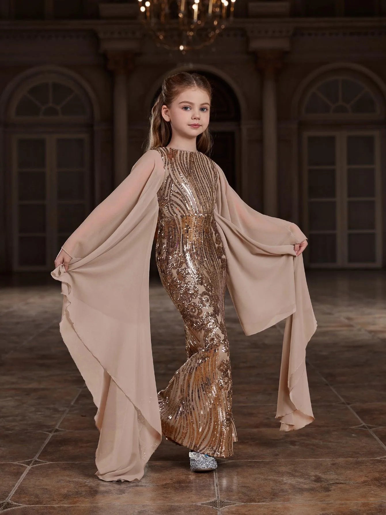 Tween Girls' Extra-Long Sleeves Graphic Sequin Party Dress - Elonnashop