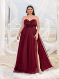 Plus Elegant Sequin Strapless Split Thigh A-line Formal Dress