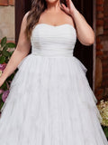 Plus Mesh Overlay Tube Wedding Dress