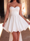 Balloon Hem Satin Tube Wedding Dress With Big Bow