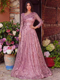 Gorgeous Diagonal Neckline 3/4 Sleeves Beaded Sequin Formal Dress