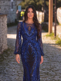 Gorgeous Lantern Sleeves Mermaid Hem Graphic Sequin Evening Dress