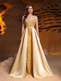 One Shoulder Satin Overlay Sequin Mermaid Dresses