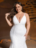 Plus Stylish Lace-up Back Mermaid Hem Sequin Wedding Dress