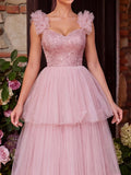 Gorgeous Sweetheart Collar Sequin Bodice Contrast Mesh Hem Prom Dress