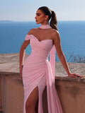 Elegant One-Shoulder Tulle Evening Gown with High Slit and Lace-Up Back | Dress for Girls, Weddings, Formal Events