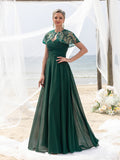 Womens' Elegant Mother-of-the-Bride Gown Sets: Multicolor Sequin Cape & Strapless Chiffon Maxi Dress