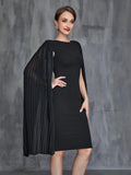 Womens' Pleated Cloak Sleeves Midi Dress - Elonnashop