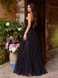 Lace Bodice Contrast Layered Mesh Hem Dress