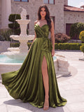Gorgeous Ruched Bodice Lace Up Back Maxi Satin Ball Dress