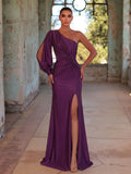 One Shoulder Twist Front Split Formal Dress