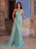 Luxury Gorgeous One Shoulder Draped Side Mermaid Prom Dress