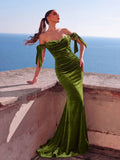 Elegant Velvet Off-Shoulder Mermaid Evening Gown – Perfect for Black Tie Events, Art Gallery Galas, Celebrity Red Carpet Appearances & Luxury Weddings
