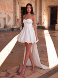 Balloon Hem Satin Tube Wedding Dress With Big Bow