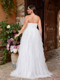 Plus Mesh Overlay Tube Wedding Dress