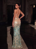Tied Backless Split Thight Sequin Party Dress