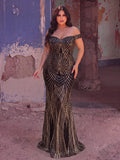 Plus Off Shoulder Sequin Mermaid Hem Formal Dresses