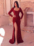 Sweetheart Neck Split Thigh Sequin Formal Dress