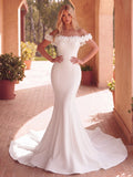 Ruffle Trim Off Shoulder Mermaid Hem Wedding Dress