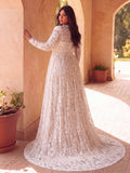 Plus Elegant Plunging Neck Lace Wedding Dress Two Pieces Set