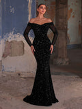 Gorgeous Off Shoulder Mermaid Hem Sequin Evening Dress
