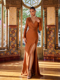 Elegant V Neck Long Sleeve Split Thigh Formal Dress