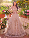 Gorgeous Off Shoulder Sheer Corset Bodice Ruffle Trim Tulle Prom Dress