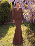Surplice Neck Lantern Sleeve Chiffon Mermaid Dress
