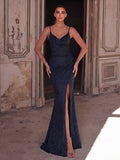 Glitter Spaghetti Strap Sleeveless Slit Party Dress