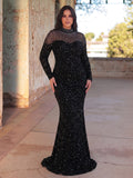Plus Pearl Decor Mock Neck Sequin Mermaid Dress