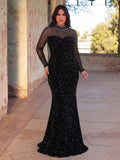 Plus Pearl Decor Mock Neck Sequin Mermaid Dress