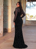 Plus Pearl Decor Mock Neck Sequin Mermaid Dress