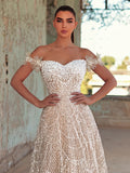 Beaded Sequin Off-Shoulder Ball Gown with Floral Details & Sweetheart Neckline | Elegant Maxi Dress for Evening Party & Formal Events