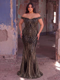 Plus Off Shoulder Sequin Mermaid Hem Formal Dresses