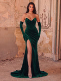 Elegant Ruched Wrap Hem Velvet Tube Prom Dress（Gloves Included）