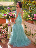 Luxury One Shoulder Tulle Overlay Mermaid Hem Floral Sequin Prom Dress