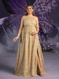 Plus Maternity  One Shoulder Split Thigh Sequin Party Dress