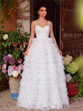 Gorgeous Lace Up Back Cascading Ruffle Hem Slip Wedding Dress