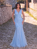 3D Floral Appliqué Tulle Maxi Dress | Halter Neck Mermaid Silhouette with Open Back & High Leg Slit | Evening Gown for Weddings, Parties, Prom