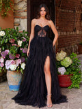 Lace Bodice Contrast Layered Mesh Hem Dress