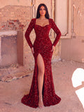Sweetheart Neck Split Thigh Sequin Formal Dress