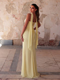 Elegant Strapless Maxi Dress | Ruched Tulle Gown with High Front Slit and Open Back Lace-Up Detail