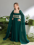 Tween Girls' Lace Trim Decoration Cape Sleeves Chiffon Party Dress