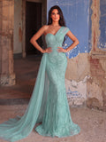 Luxury Gorgeous One Shoulder Draped Side Mermaid Prom Dress