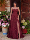 Elegant Floral Appliques Split Thigh Tube Dresses