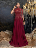 Gorgeous Beaded Fringe High Neck Gown | Fitted Waist with Flowing A-Line Skirt