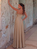 Solid V Neck Split Thigh Cami Bridesmaid Dress